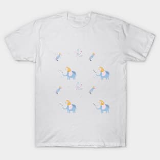 Pattern with cute sleeping elephant, bird and moon T-Shirt